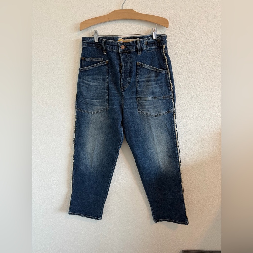 MAC Jeans Baggy Straight Size 12 / 42 Dark Wash Fringe - Picture 3 of 10